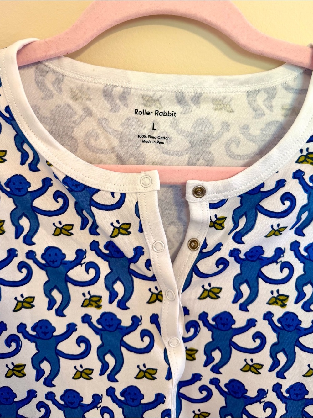 Roller Rabbit Blue Monkey Pajamas Set Long Sleeve Size L - Picture 7 of 10